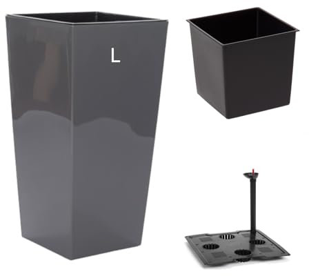 MELTOM Pflanzkübel mit Bewässerungssystem aus Kunststoff in Hochglanz mit Herausnehmbaren Einsatz Farbe Anthrazit Größe L