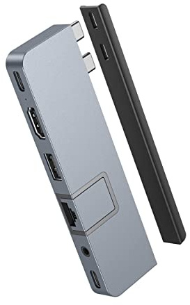 HyperDrive Duo 7-in-2 MacBook USB C Hub — USB Hub for Mac Pro 14” & 16” — 4K60Hz HDMI, Ethernet, USB4 40Gbps 100W Power Delivery, USB-C 10Gbps, USB-A, MicroSD, 3.5mm Jack, Magnetic Mount (Space Gray)