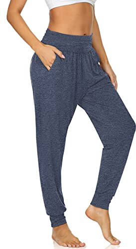 UEU Damen Cozy Yoga Jogger Pants Casual Loose Workout Sweatpants Comfy Lounge Harem Pants Frauen mit Taschen, Marineblau (Heather Navy), 3X-Groß