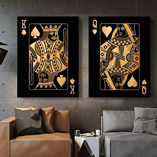 King Queen of Spades Abstraktes Gold und Schwarz Spielkarten Kreativer Poker Club Bar Restaurant Home Wall Decor Print Poster 70x100cm-2pcs Frameless