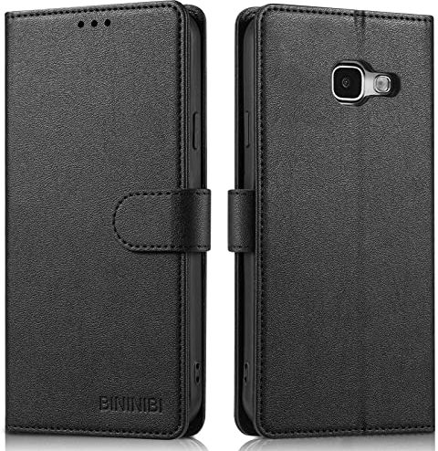BININIBI Handyhülle für Samsung Galalxy A5 2016, Klapphülle für Galaxy A5 (2016) Leder Hülle, Lederhülle Handytasche mit [Kartenschlitz] [Magnet] [Standfunktion] für Samsung A5 2016, Schwarz