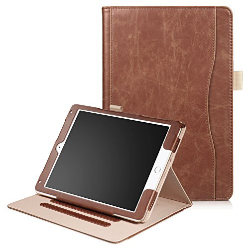Dasaja Cuero Caso Cubrir con 3 Cargo Stand para iPad Air 1/Air 2/9.7 (2017)/9.7 (2018)/9.7 (2018), Marrón