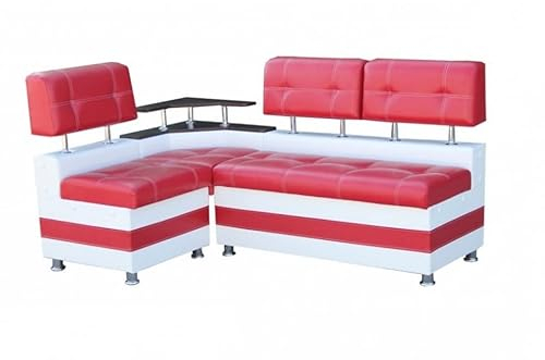 Eckbank Latte Essecke Sitzbank Rot-weiß Modern Kunstleder mit Ablage und Stauraum