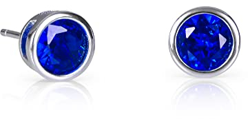 namana Solitär-Ohrstecker aus 925 Sterlingsilber für Damen und Mädchen mit saphirblauen Zirkonia-Steinen, Einzelstein-Ohrstecker aus 925 Sterling Silber mit dunkelblauen Steinen
