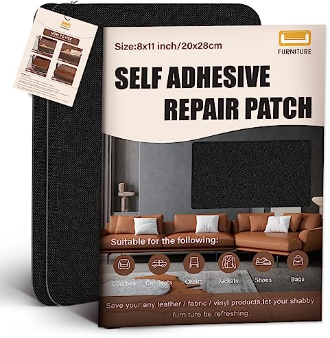 Leinenstoff Patches Selbstklebend, 3 Stück 20x28 cm Leinen Reparatur Patches, Leinen Flicken Selbstklebend, für Sofas, Autositze, Vorhang Kopfteile, Rucksack Schwarz