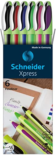 Schneider Xpress Fineliner (Tinte dokumentenecht, Strichstärke 0,8 mm, Made in Germany) 6er Set, sortiert