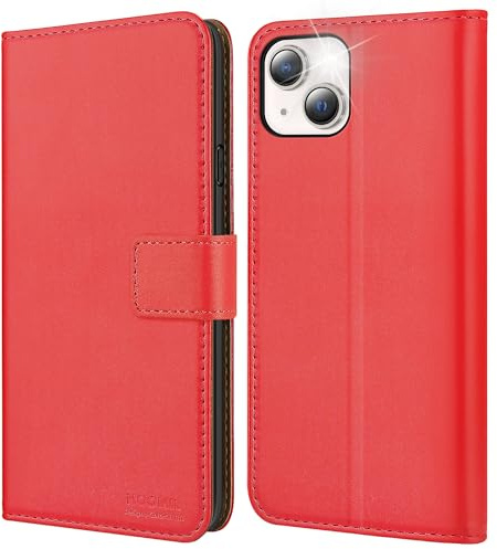 HOOMIL Handyhülle für iPhone 15 Plus, Premium Leder Klappbar Hülle, mit Kartenfach & Standfunktion, Unterstützt Kabelloses Laden - Rot