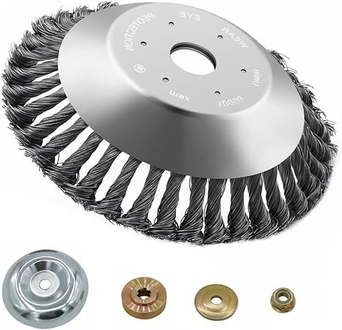 OBEST Spazzola professionale per decespugliatore, spazzola per decespugliatore, 200 mm, per decespugliatore per rimozione efficace delle erbacce, spazzola metallica per decespugliatore, accessorio