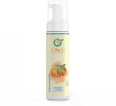 Sanoll Biokosmetik | Hand Schaumseife | Mandarin Lavendel | Mit fruchtigem Duft | Hautschonende Reinigung | Mit biologischer Kokos- und Olivenseife | 150 ml