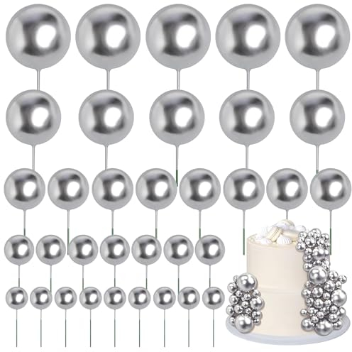 55 Pieces Mini Balls Cake Toppers 5 Sizes Foam Ball Cake Picks Cake Decorations Black Color Mini Balloons Stick Cake Cupcake Toppers for Anniversary Baby Shower Party Supplies (Size1.5-4Cm)