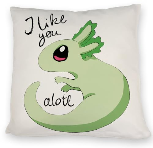 speecheese Axolotl Kissen in grün mit Spruch I Like You alotl EIN bequemes DekoKissen für das Sofa Valentinstag Schwanzlurch Lurch KuschelKissen Tiermotiv Teenager Trendtier niedliches Manga