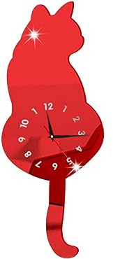 Ciieeo 1stück Kreative Katzenform Wanduhr Aus Acryl Leise Und Elegante Wanddekoration Für Schlafzimmer Wohnzimmer Und Büro Stilvolle Haushaltsuhr Rot