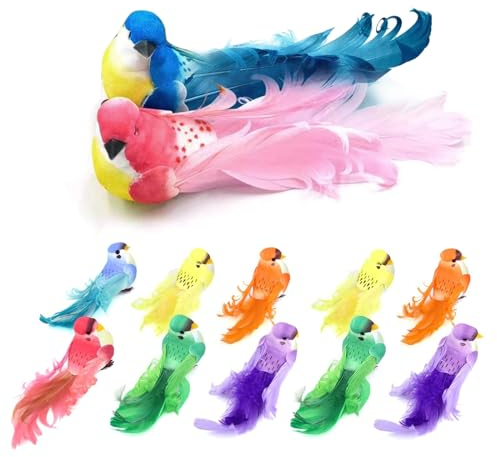 xlwen Künstliche Vögel mit Federn und Clip, 12 Stück Künstliche Vögel Feder Vogel Modell,Mini Vogel Dekofigur,6 Farben Vogel Mit Clip für Handwerk, Garten, Vogel, Partydekorationen