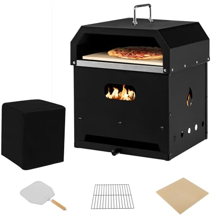 KOMFOTTEU Horno de Pizza 4 en 1, Horno de Leña hasta 300 ºC, Horno Desmontable con Piedra de Pizza, Pala, Parrilla de Barbacoa, Cubierta Impermeable, para Exterior, Camping, Fiestas