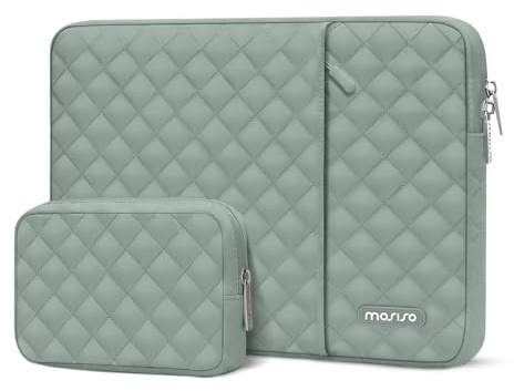MOSISO Laptop Custodia 13,3-14 pollici,Borsa PC per MacBook Air/Pro | per Air/Pro 13/Pro 14,HP Dell ASUS Notebook,Trapuntato Verticale Borsa con Tasca&Piccolo Case,Verde Antico