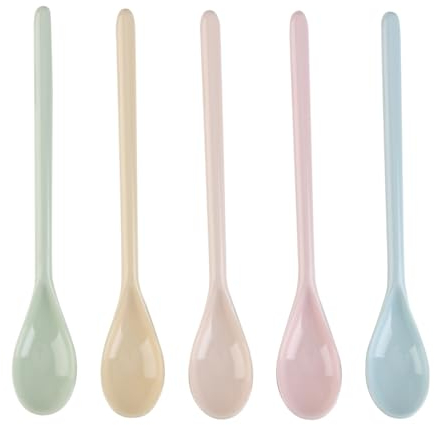 Cucharas De Plástico, 5 Unidades Cucharas De Plástico De Color, Cucharas Largas Para Huevos, Cucharas De Plástico Para Mermelada, Antigotas, Mango Largo, Para Vajillas De Porcelana, Vajillas De Café,