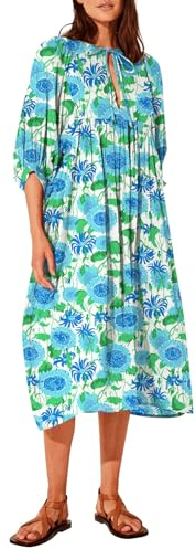 Sommerkleid Damen Baumwolle Sommer Kleider Loose Casual Umstandskleid Rundhalsausschnitt Kurzarm Freizeitkleid Strandkleider Boho Oversized Kleid Druck Faltenkleid für Urlaub Volant Kleid