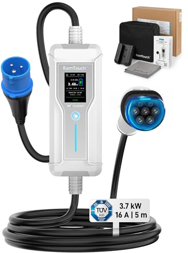 RamTouch Portable EV Charger 3.7 kW, 16 A, 5 m, 16A Caravan Plug to Type 2