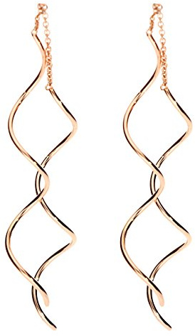 LÖB Durchzieher 750er Roségold Vergoldet Spirale Stab, Damen Ohrringe Hängend Ohrhänger zum Durchziehen Lang Filigran Minimalistisch Modern XXL Rose Gold Schmuck