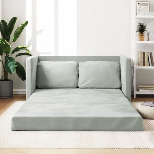 Willood Bodensofa mit Schlaffunktion, Klappbar Bodenbett Sofa Schlafsofa Schlafsessel mit Metallgestell, Klappsofa Sofabett für Wohnzimmer Schlafzimmer, Hellgrau 122x204x55 cm Samt