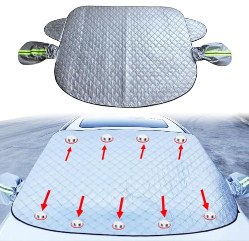 Car Windscreen Cover Magnetic, Windshield Cover Waterproof (148×116CM), Windscreen Protector Anti -Icer Dust UV with Two Mirror Covers Winter Window Cover Sun UV Ray Protection Covers For Cars, SUV