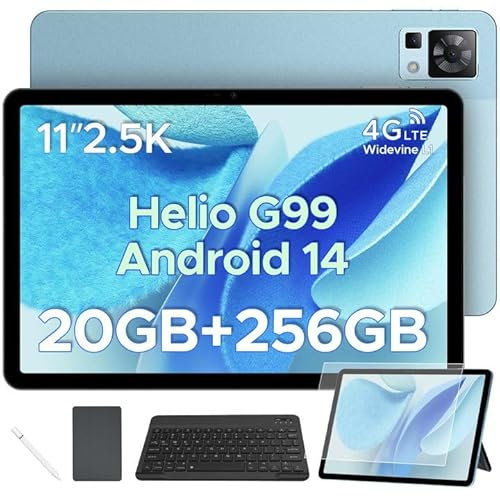 DOOGEE T35 Tablette avec Clavier, Helio G99 Tablette Android 14, 20GB RAM+256GB ROM(2TB TF), 11 Pouces 2.5K, 8580mAh/33W, 20MP+8MP Tablette Tactile, 4G LTE/WiFi/Etui en cuir+Clavier+Film trempé+Stylet