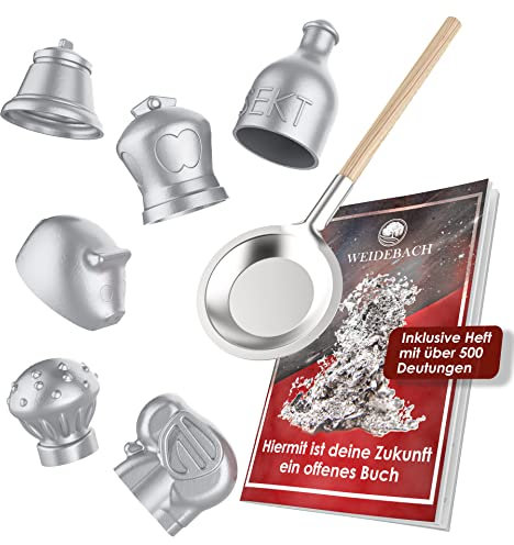 WEIDEBACH® Wachsgießen Set [Version 2024], Bleigießen und Zinngießen Alternative inkl. Buch mit über 500 Deutungen, ungiftiges Silvester Wachsgießen Set, Zukunft deuten mit Wachs Giessen Silvester