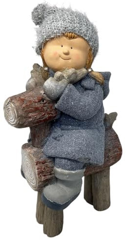 Dadeldo Living & Lifestyle Dekofigur Winterkind Grau 44cm Weihnachtsdeko