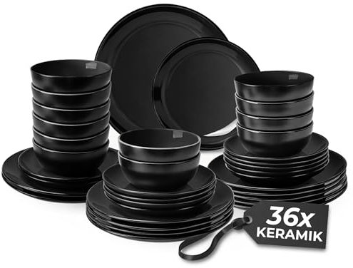 MIAMIO Geschirrset 12 Personen/Steingut Geschirr Set 36-teilig, Tafelservice Steingut, Schüssel- und Teller Set - Spülmaschinen- und Mikrowellenfest - Le Papillon Kollektion (36 Teile Set)