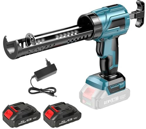 Pistolet Silicone Electrique pour Makita 21V, Pistolet à Cartouche Sans Fil 1500mAh, Pistolet Silicone avec LED,4 Vitesses, Pistolet Joints Electrique 300ML pour Sceller,Étanchéifier (2 × Batteries)