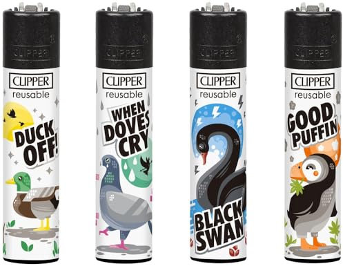 Clipper Feuerzeuge, Set mit 4 Stück, außergewöhnliche Motive (Birds)