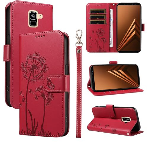 Bravoday Coque pour Samsung Galaxy A6 2018, Housse en Cuir PU Premium Etui à Rabat Pochette de Portefeuille avec Porte Carte Étui de Protection pour Galaxy A6 2018, Rouge