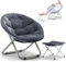 WUDLEP Round Foldable Oversized Moon Saucer Chair, Large Round Saucer Chairs with Folding Footrest Stool, Soft Cozy Moon Chair for Bedroom, Gray