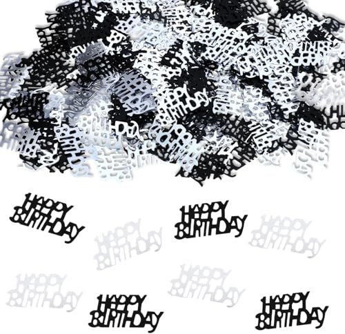 Yuanchu 500 Stück Happy Birthday Konfetti, Tischdeko Geburtstag Deko Silber Schwarz Glitzer Geburtstagsdeko Tisch happy birthday Confetti Luftschlangen Streudeko Geburtstag Frau Mann