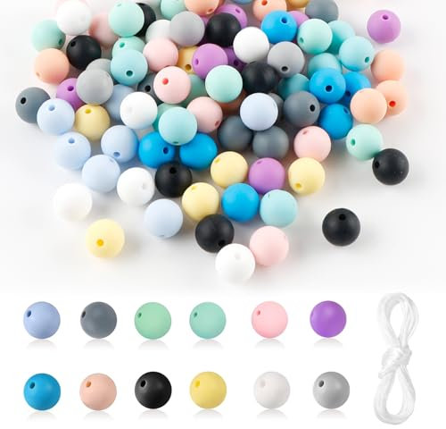 120 Stück Silikonperlen 12 Farben Bastelperlen 12mm Silikon Runde Perle Armbänder Silikonperlen für DIY Schlüsselanhänge Handwerk Schmuckherstellung