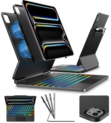 typecase Tastaturhülle für iPad Pro 13 (M4, 2024), QWERTZ, Abnehmbare Slim-Hülle mit Magic-Style Tastatur, Multi-Touch-Trackpad, Magnetisch, Stifthalter, Hoch-/Querformat, Beleuchtung, Schwarz