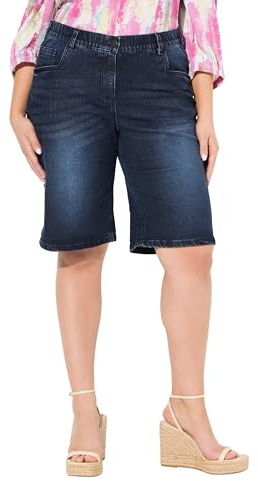Ulla Popken Damen große Größen Übergrößen Plus Size Boyfriend-Jeansbermuda, weites Bein, Elastikbund Dark Blue Denim 62 840247903-62