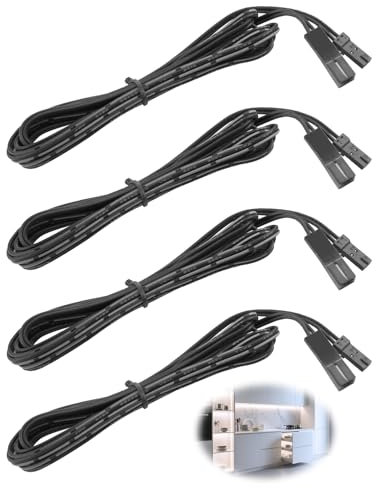 Led Verlängerungskabel für drahtlos gesteuerte Unterbaubeleuchtung in der Küche, schwarzes Kabel, 2 m, 4er-Pack Verlängerungskabel für LED-Beleuchtungssysteme