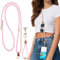 Cordon Telephone Portable Universelle, 3 en 1 Courroie de téléphone réglable avec Patch en métal, Chaîne autour du cou, du poignet et de l'épaule, Lanière de téléphone en corde de nylon -Rose