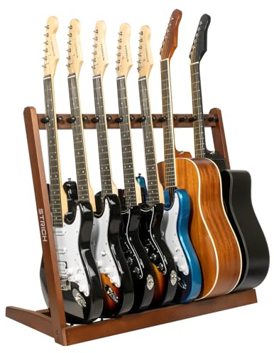 STRICH Gitarrenständer aus Holz – Mehrfachständer für 5 Akustik- oder 8 E-Gitarren & Bässe, Stabiles Gitarren-Rack für Studio & Zuhause, Schonende Polsterung, SMT-10 (8er-Halter)