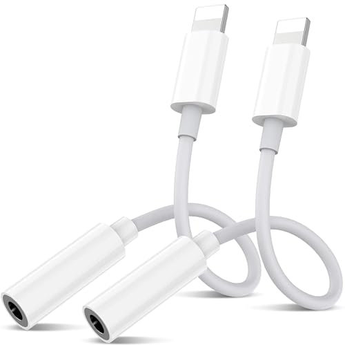 Lot de 2 adaptateurs de casque pour iPhone vers 3,5 mm - Lightning vers jack - Compatible avec iPhone 14 13 12 11 Pro/XS Max 8 7 Plus - Compatible avec tous les systèmes iOS - Blanc