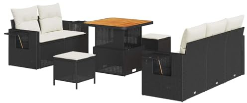 vidaXL Gartensofa-Set 10 STK. Schwarz und Creme Poly-Rattan