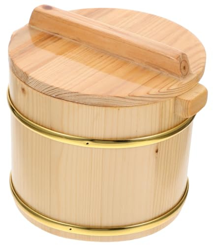 BESTOYARD Cubo Para Mezclar Arroz Con Tapa De Madera Recipiente Para Servir Sushi Y Almacenaje En Cocina Barril De Arroz Para Restaurante Diseño Redondo 7X7X5.5 Pulgadas