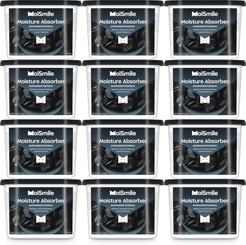 Moismlie 12 Pack Moisture Absorbers with Activated Carbon—10.5 oz Refillable Dehumidifier Boxes for Closet, Basement & Car