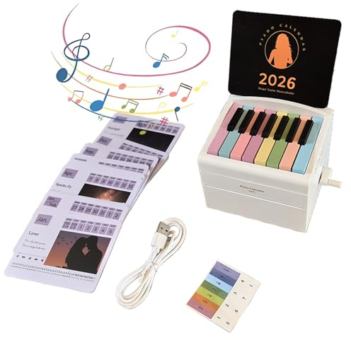 2026 Schreibtischspielbares Mini-Klavier mit 52 Wochen Musikblättern, 27 Karten Geschenke