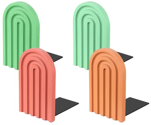 PATIKIL 4Pcs Serre-Livres en Arc Rouge/Orange Clair/Vert/Cyan | Serre-Livres En Bois Anti-Dérapants Pour Étagères Support Pour Livres CD De Film Bureau À Domicile Bibliothèque Décoratif