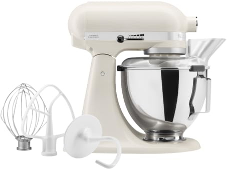 KitchenAid Classic 4,3L Küchenmaschine mit Schwenkkopf, 10 Stufen mit Sanftanlauf, Flachrührer, Knethaken & Schneebesen, Planetenrührwerk, 59 Schüsselkontaktpunkte, Porcelain White