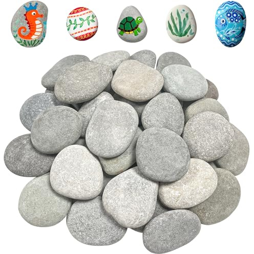 25 Stück Flache Steine zum Bemalen, 4-6cm Glatte Große Kieselsteine | Dekosteine, Naturstein, Zum Mandala-Malen, Dekorieren von Gartenpflanzgefäßen und Aquarien