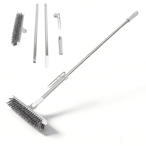 ZAWELIYO 2 in 1 Floor Scrub Brush, Long Handle Grout Brush with 180 Degree Rotating Head and Stiff Bristles, for Cleaning Bathroom Kitchen Tile (While)