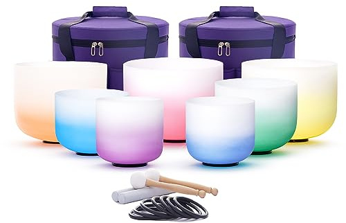 Hye-eun 432Hz Crystal Singing Bowl Set Of 7pcs 7-12inch Half Color with Cases